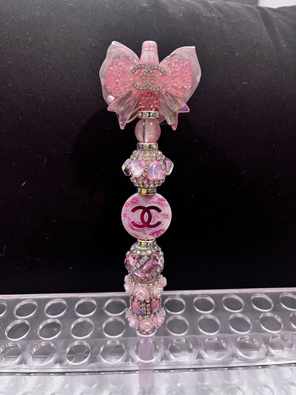 Designer inspired bow decor focal fancy beaded pen